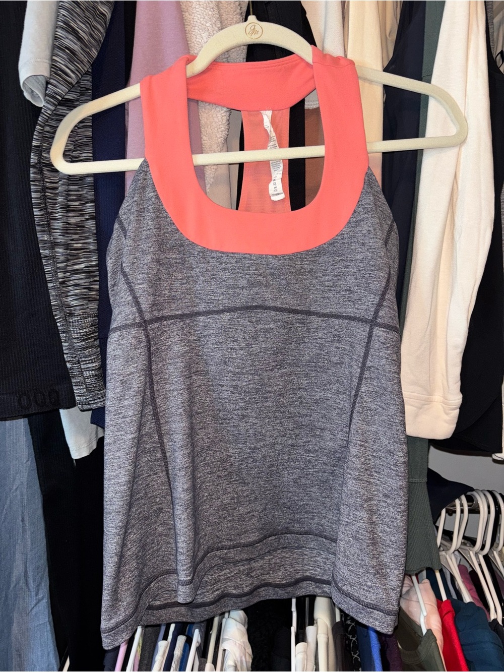 Lululemon scoop neck Tank Top with Coral Neck Trim